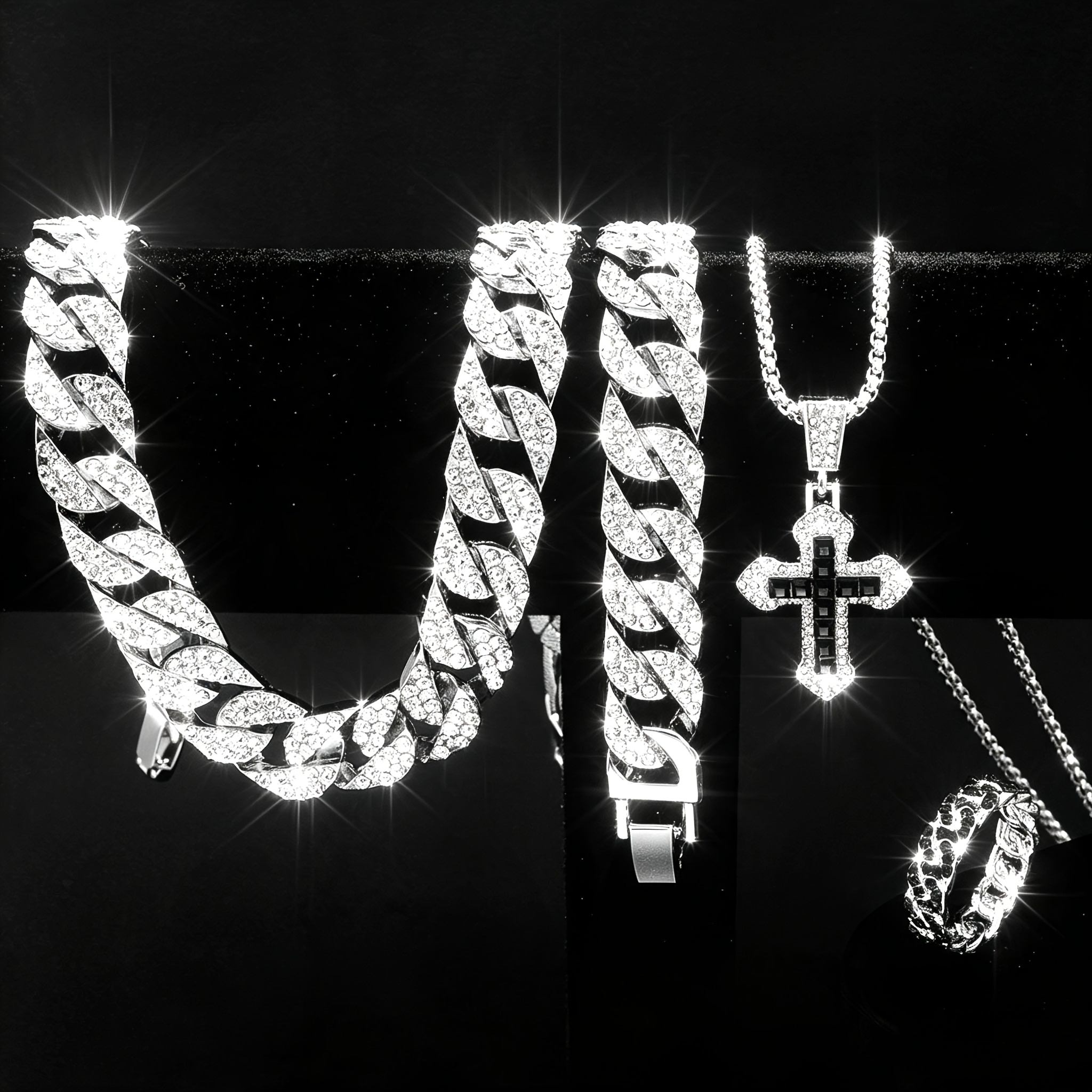 4pcs Men's Hip Hop Cuban Chain Set — Complete Gift